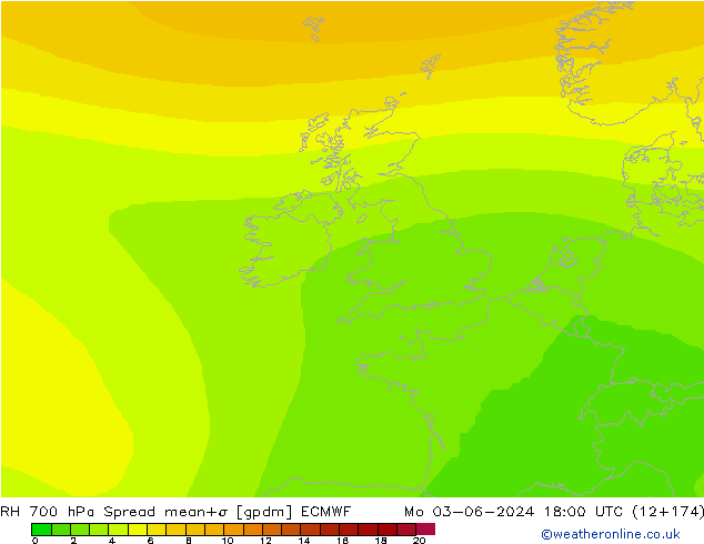 RH 700 hPa Spread ECMWF Mo 03.06.2024 18 UTC