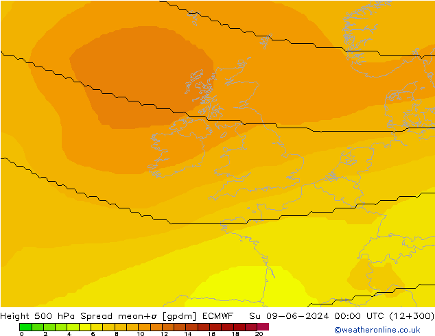 500 hPa Yüksekliği Spread ECMWF Paz 09.06.2024 00 UTC