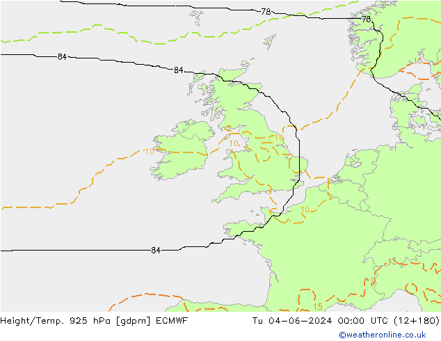 Height/Temp. 925 hPa ECMWF Tu 04.06.2024 00 UTC