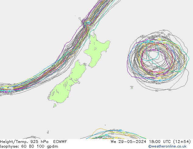 Height/Temp. 925 hPa ECMWF śro. 29.05.2024 18 UTC