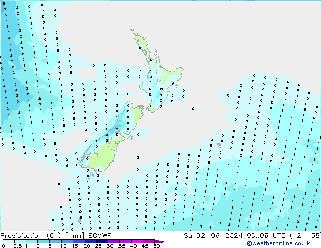 Precipitación (6h) ECMWF dom 02.06.2024 06 UTC