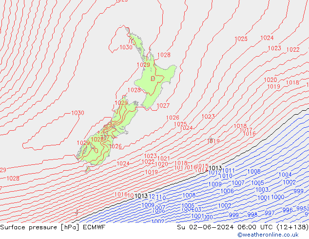 Luchtdruk (Grond) ECMWF zo 02.06.2024 06 UTC