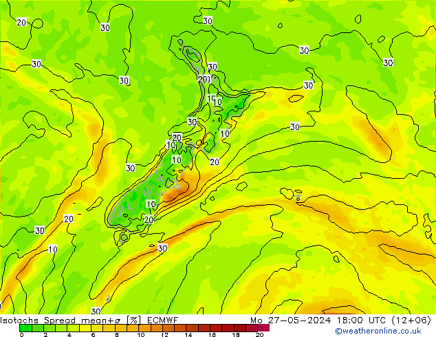 Izotacha Spread ECMWF pon. 27.05.2024 18 UTC