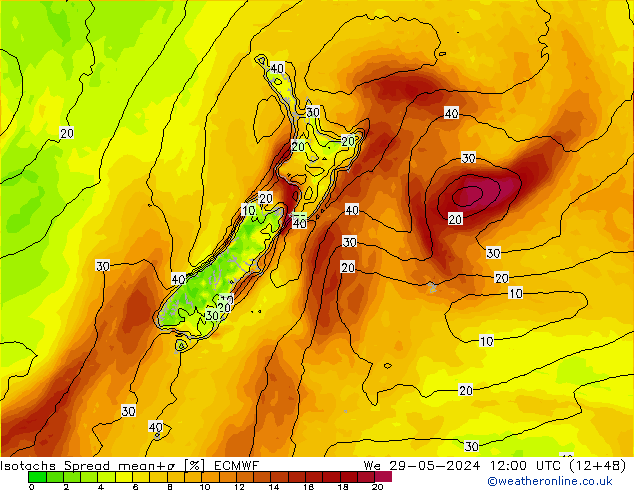 Isotachs Spread ECMWF Qua 29.05.2024 12 UTC