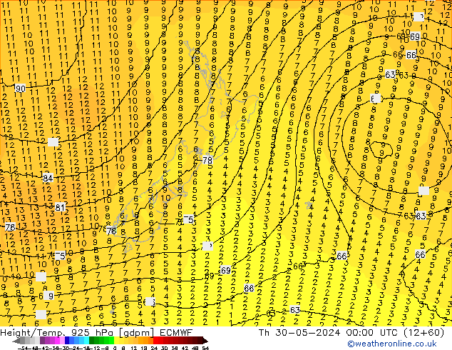 Height/Temp. 925 hPa ECMWF Th 30.05.2024 00 UTC