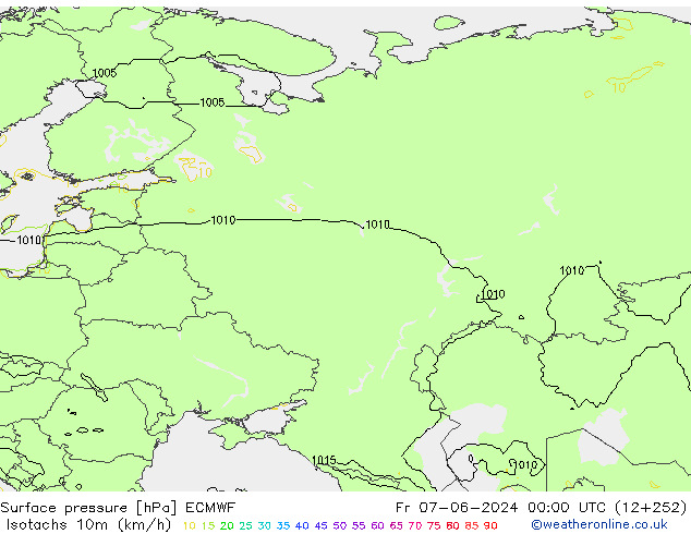 Isotachs (kph) ECMWF Fr 07.06.2024 00 UTC