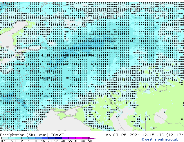 Precipitation (6h) ECMWF Mo 03.06.2024 18 UTC