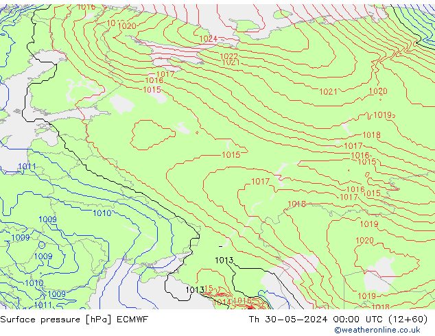 Atmosférický tlak ECMWF Čt 30.05.2024 00 UTC