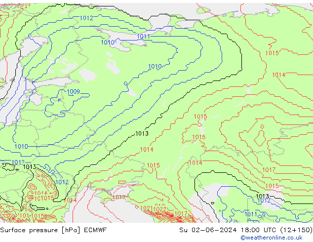 Atmosférický tlak ECMWF Ne 02.06.2024 18 UTC