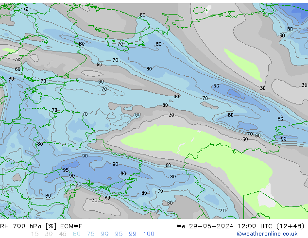 RH 700 hPa ECMWF St 29.05.2024 12 UTC