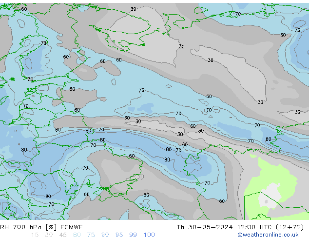 RV 700 hPa ECMWF do 30.05.2024 12 UTC