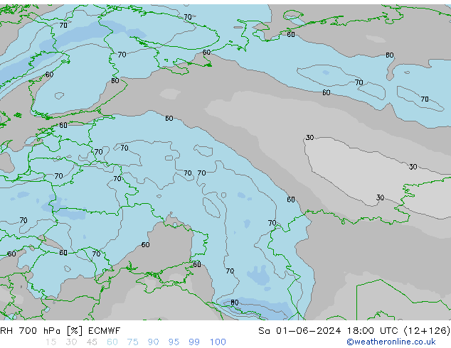 RH 700 hPa ECMWF so. 01.06.2024 18 UTC