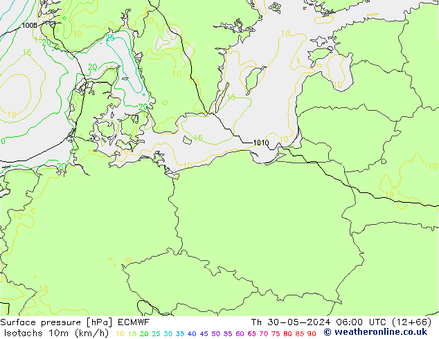 Isotachs (kph) ECMWF  30.05.2024 06 UTC