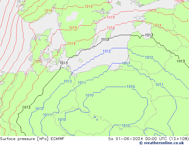 Surface pressure ECMWF Sa 01.06.2024 00 UTC