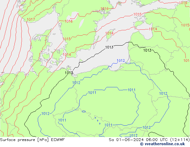 Atmosférický tlak ECMWF So 01.06.2024 06 UTC