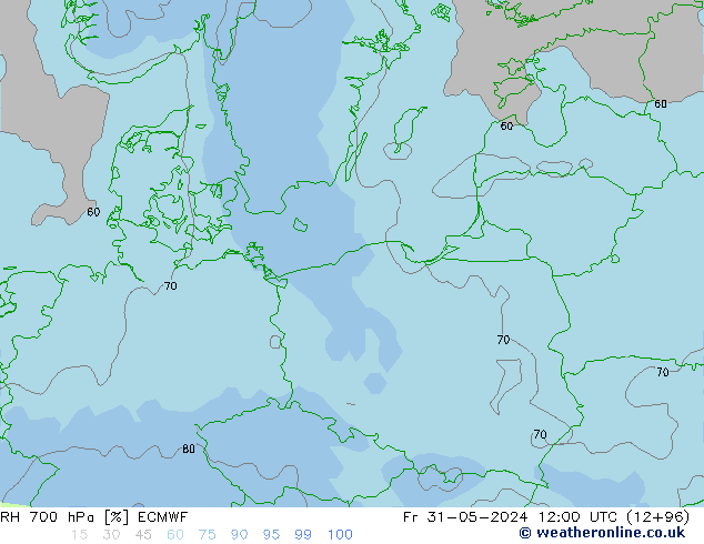 RH 700 гПа ECMWF пт 31.05.2024 12 UTC