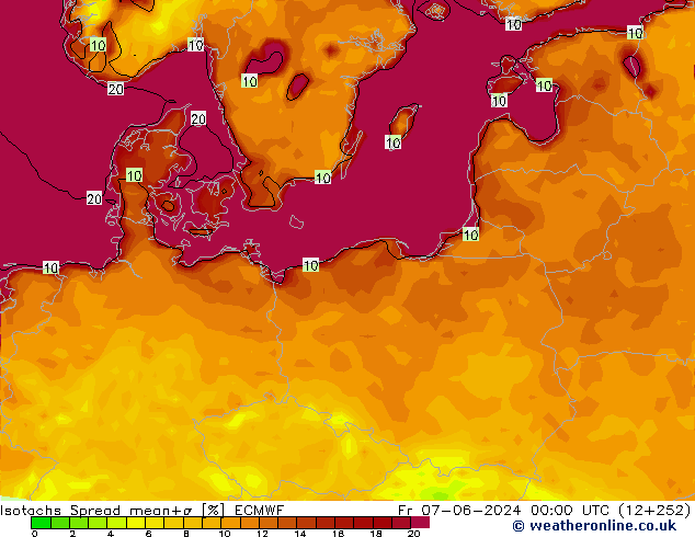 Isotachs Spread ECMWF Pá 07.06.2024 00 UTC