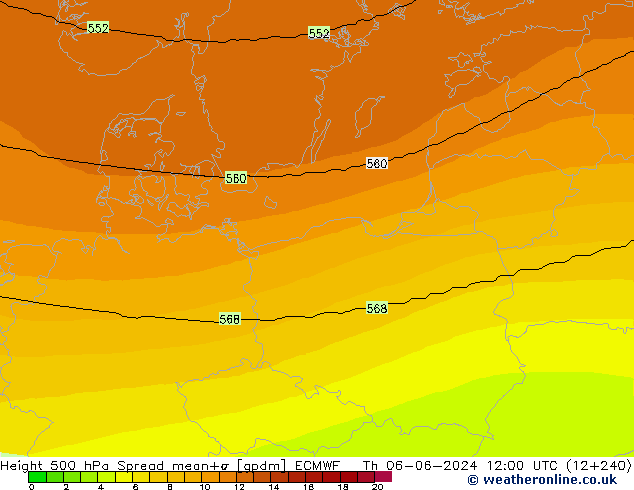 Height 500 hPa Spread ECMWF Čt 06.06.2024 12 UTC