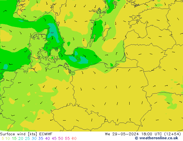 Surface wind ECMWF We 29.05.2024 18 UTC