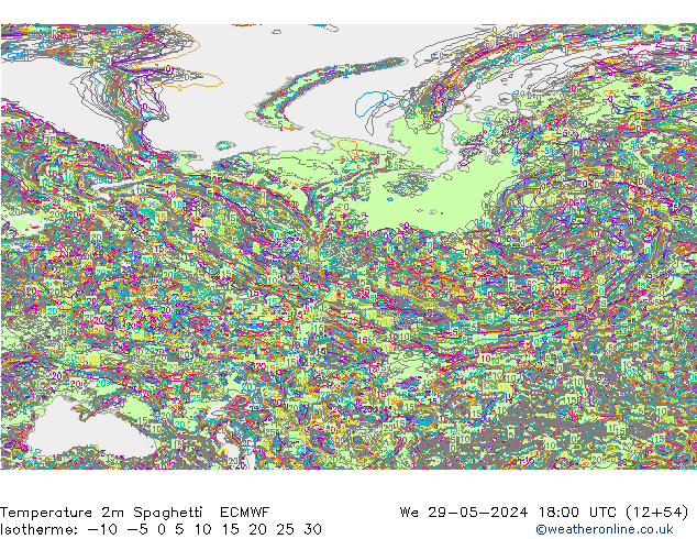 mapa temperatury 2m Spaghetti ECMWF śro. 29.05.2024 18 UTC