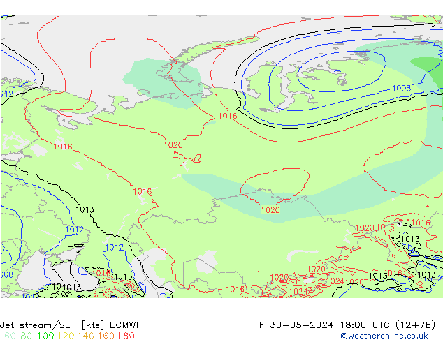 Straalstroom/SLP ECMWF do 30.05.2024 18 UTC