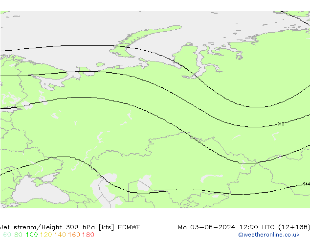 Jet stream/Height 300 hPa ECMWF Mo 03.06.2024 12 UTC