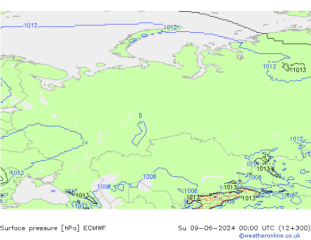 Atmosférický tlak ECMWF Ne 09.06.2024 00 UTC