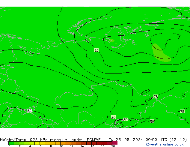 Height/Temp. 925 hPa ECMWF Di 28.05.2024 00 UTC