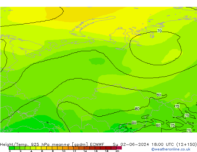 Height/Temp. 925 гПа ECMWF Вс 02.06.2024 18 UTC