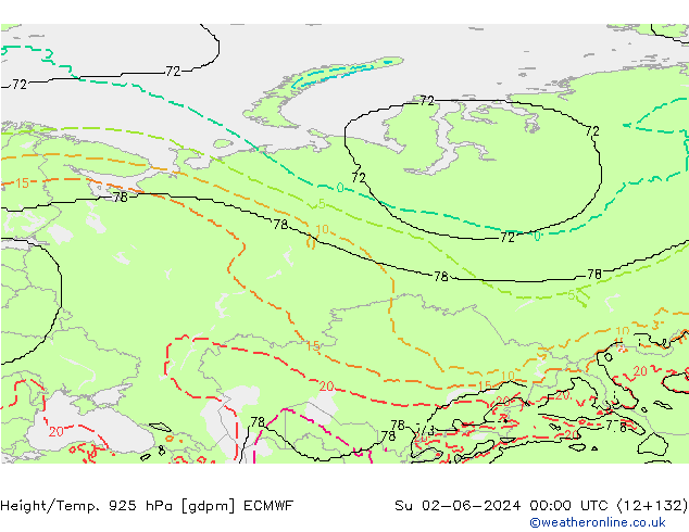 Yükseklik/Sıc. 925 hPa ECMWF Paz 02.06.2024 00 UTC