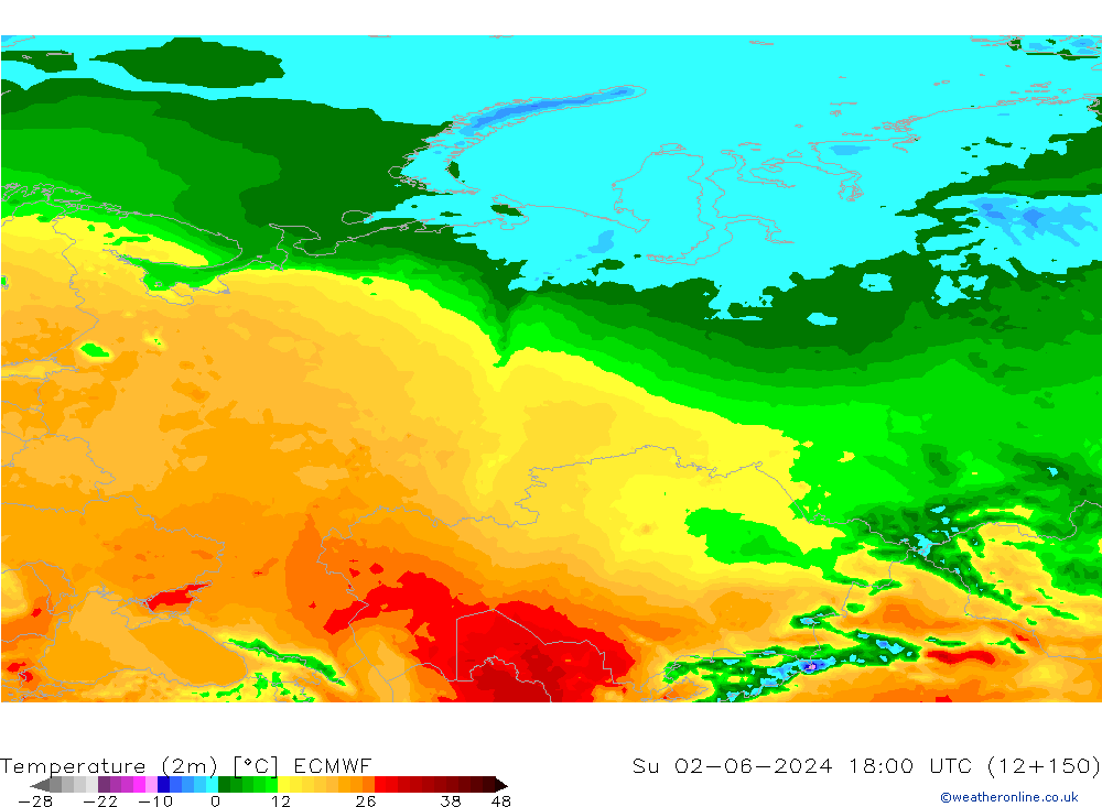 карта температуры ECMWF Вс 02.06.2024 18 UTC