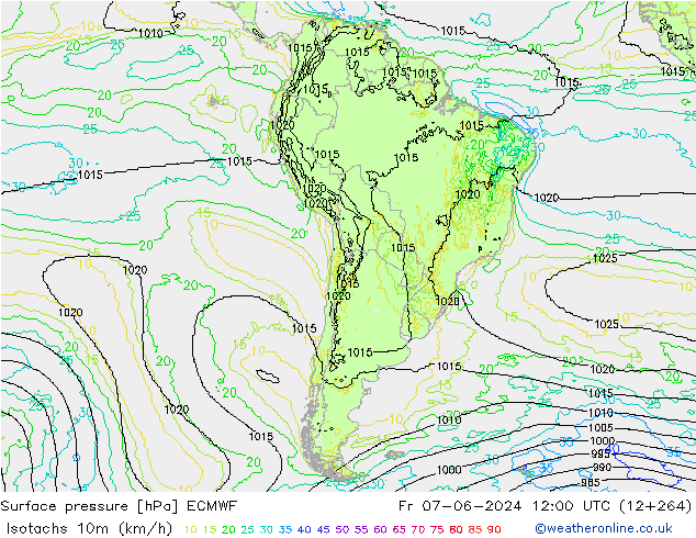 Isotachs (kph) ECMWF Sex 07.06.2024 12 UTC