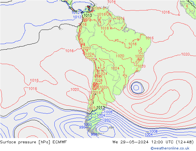 Surface pressure ECMWF We 29.05.2024 12 UTC