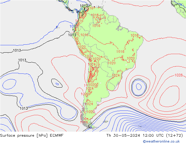 Surface pressure ECMWF Th 30.05.2024 12 UTC