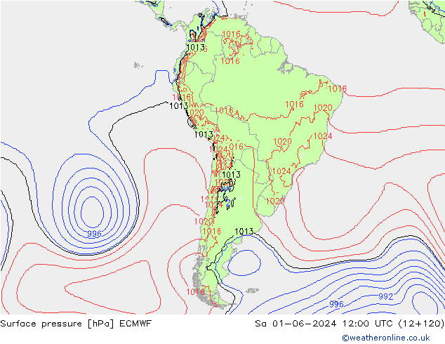 pressão do solo ECMWF Sáb 01.06.2024 12 UTC