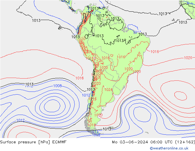 pressão do solo ECMWF Seg 03.06.2024 06 UTC