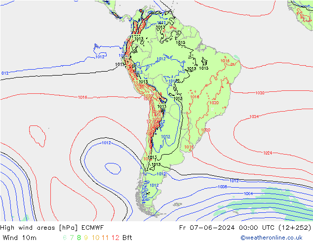 High wind areas ECMWF Pá 07.06.2024 00 UTC