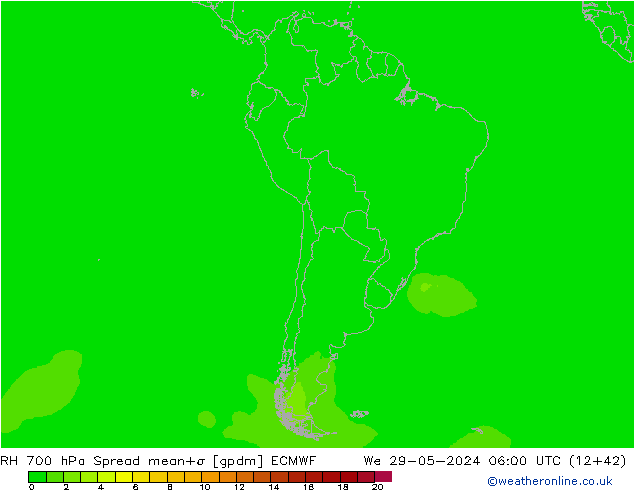 700 hPa Nispi Nem Spread ECMWF Çar 29.05.2024 06 UTC