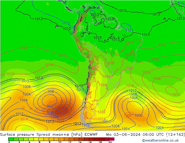 Surface pressure Spread ECMWF Mo 03.06.2024 06 UTC