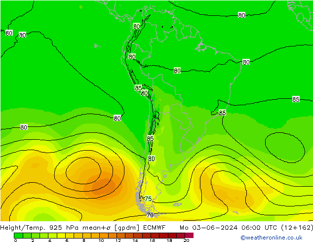 Height/Temp. 925 гПа ECMWF пн 03.06.2024 06 UTC