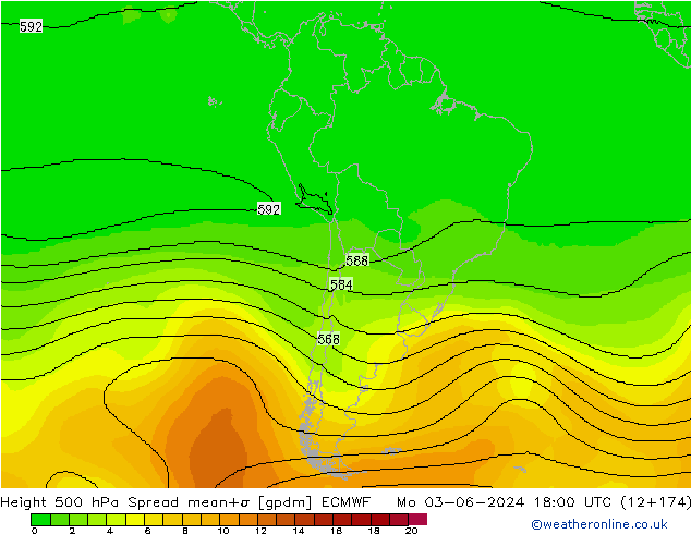 Height 500 гПа Spread ECMWF пн 03.06.2024 18 UTC