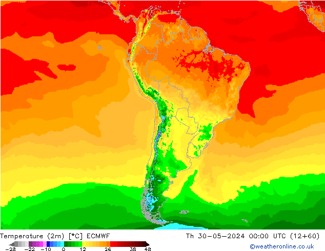 Sıcaklık Haritası (2m) ECMWF Per 30.05.2024 00 UTC