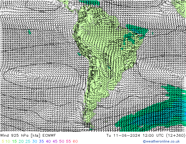 Wind 925 hPa ECMWF Út 11.06.2024 12 UTC