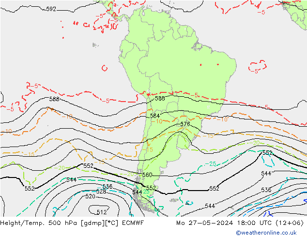 Height/Temp. 500 hPa ECMWF Seg 27.05.2024 18 UTC