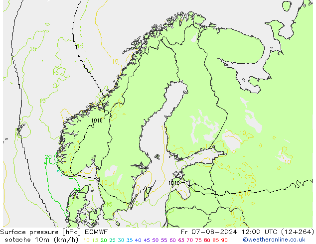 Isotachen (km/h) ECMWF Fr 07.06.2024 12 UTC