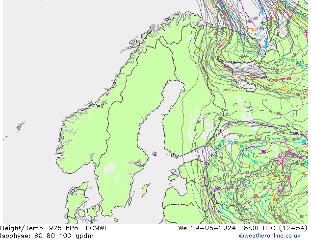 Height/Temp. 925 hPa ECMWF St 29.05.2024 18 UTC