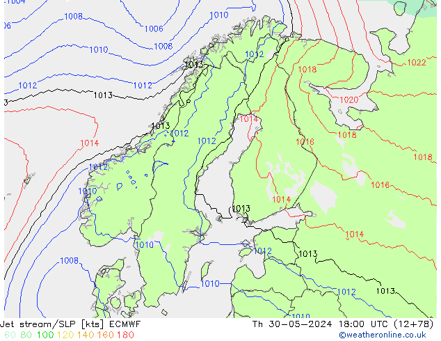 Jet stream/SLP ECMWF Čt 30.05.2024 18 UTC