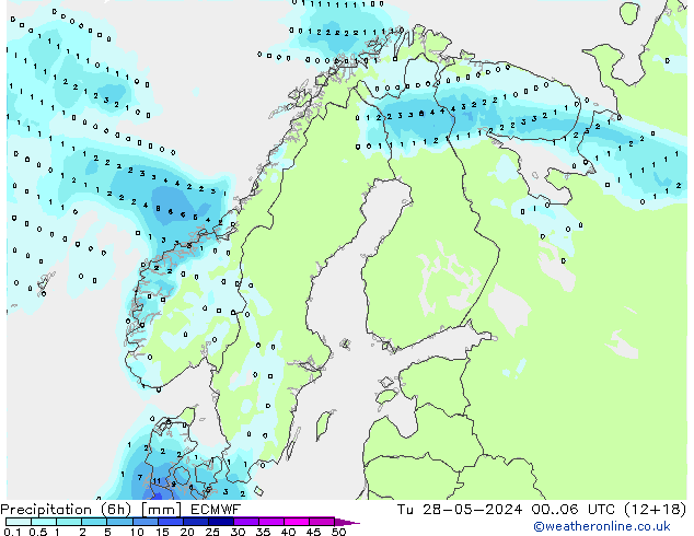 Nied. akkumuliert (6Std) ECMWF Di 28.05.2024 06 UTC