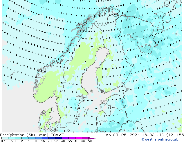 Precipitation (6h) ECMWF Mo 03.06.2024 00 UTC