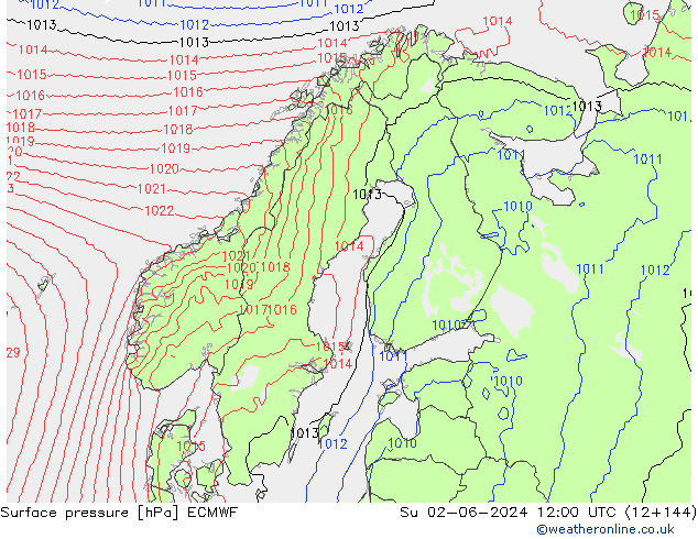 Pressione al suolo ECMWF dom 02.06.2024 12 UTC